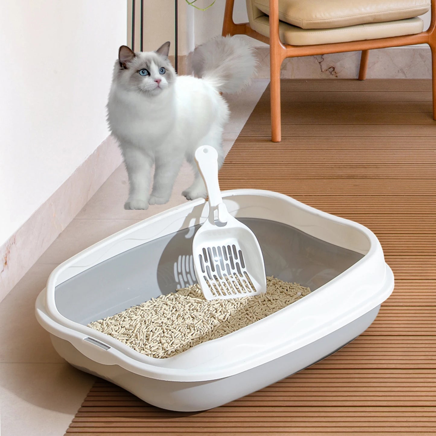 Caixa de areia para gatos, bacia portátil removível, semifechada, caixa de areia para gatinhos, penico, banheiro para coelhos, gatos de médio e grande porte, animais pequenos