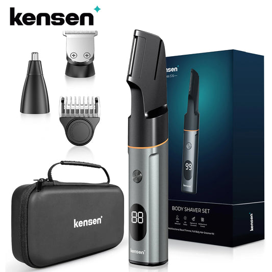 Kit aparador de pelos corporais Kensen 3 em 1 para homens, barbeador de pelos pubianos, aparador de barba e nariz, à prova d'água IPX6, barbeador elétrico, cortador de cabelo