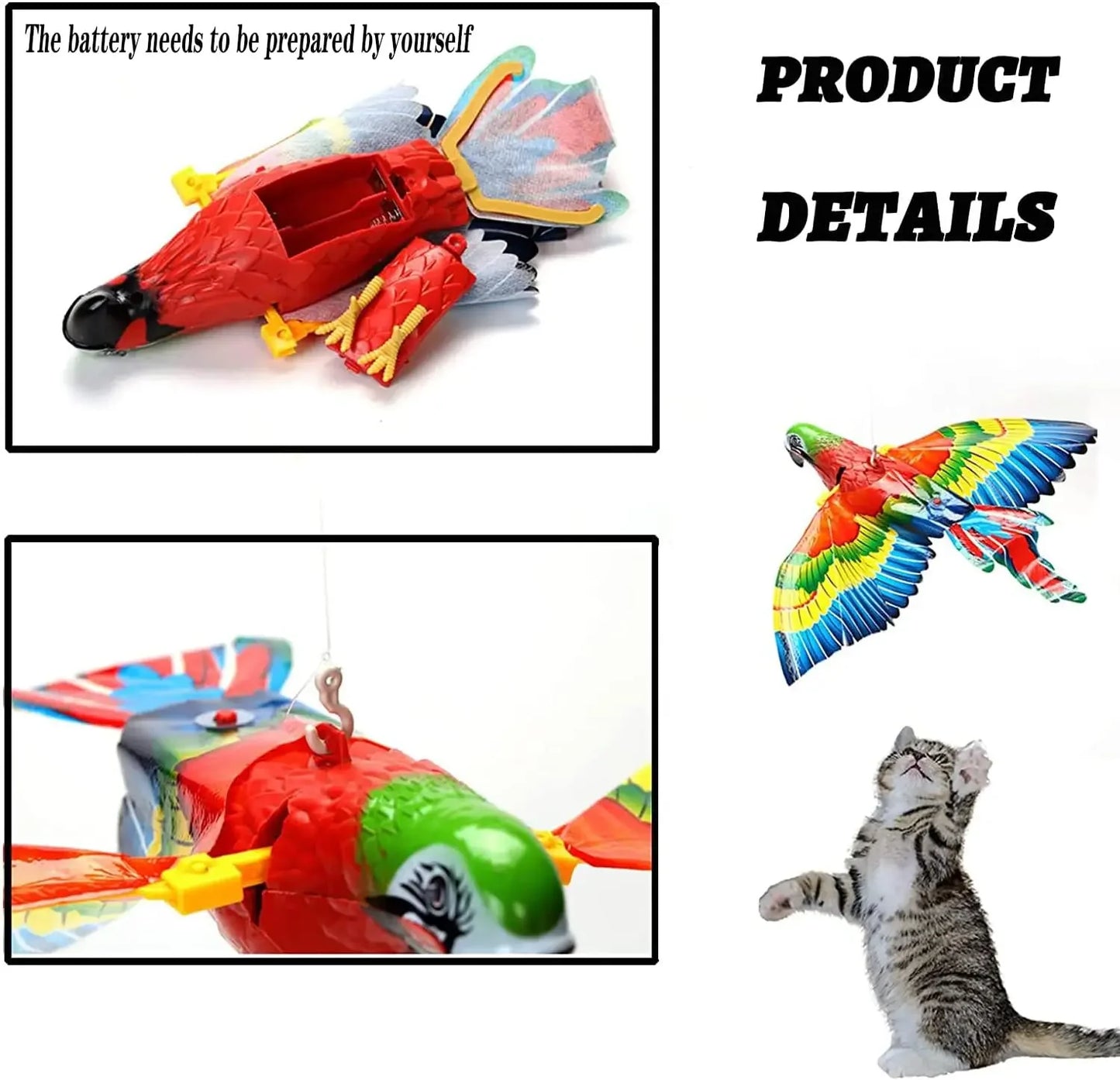 Pássaro voador elétrico, brinquedo de gato, simulação de pássaro interativo .
Brinquedo voador para gatos aliviar o tédio .